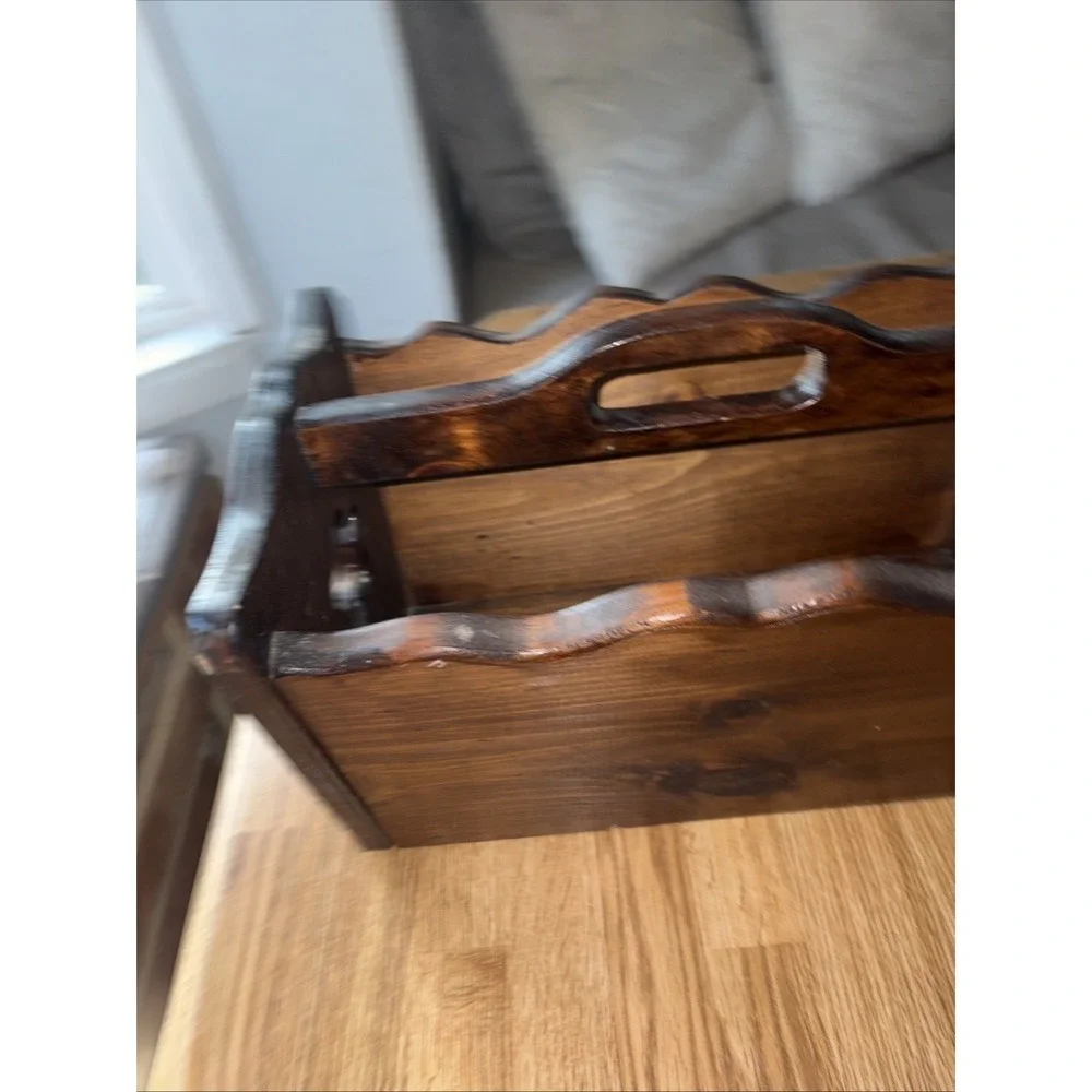 Vintage Solid Wood Mid Century Magazine Record Rack Book Stand Star Cut Out